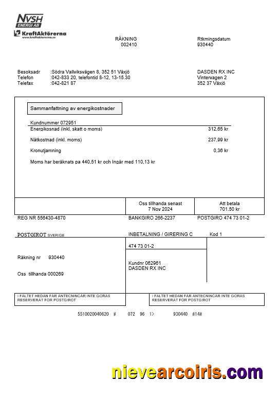 Sweden NVSH Energi business utility bill